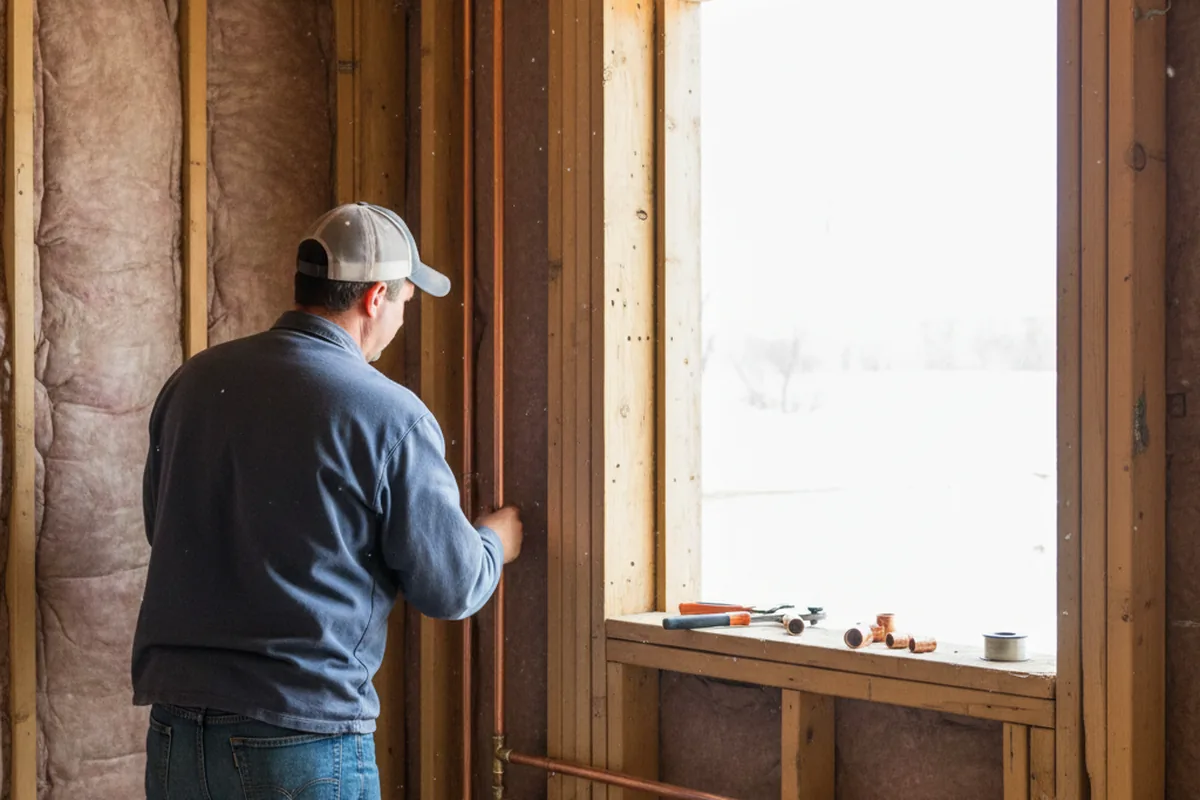 Licensed plumber running new copper supply lines in a Ranger home