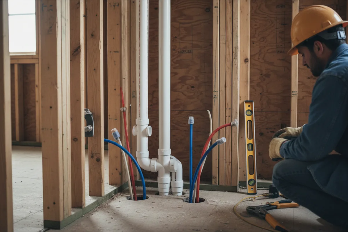Drain and supply rough-in during Sump Pump Repair in Ranger
